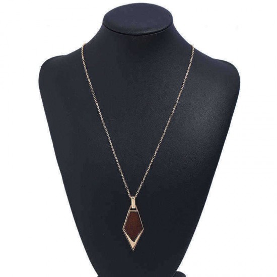 Fashion Geometric Long Necklace Simple Wood Gold Chain Statement Necklace for Women