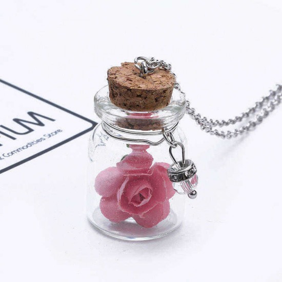 Fashion Glass Tiny Wishing Bottle Charm Necklace Luminous Flower Long Necklace for Women