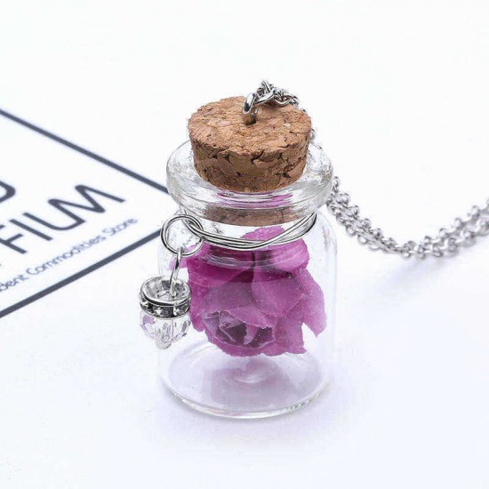 Fashion Glass Tiny Wishing Bottle Charm Necklace Luminous Flower Long Necklace for Women