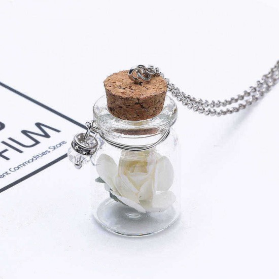 Fashion Glass Tiny Wishing Bottle Charm Necklace Luminous Flower Long Necklace for Women