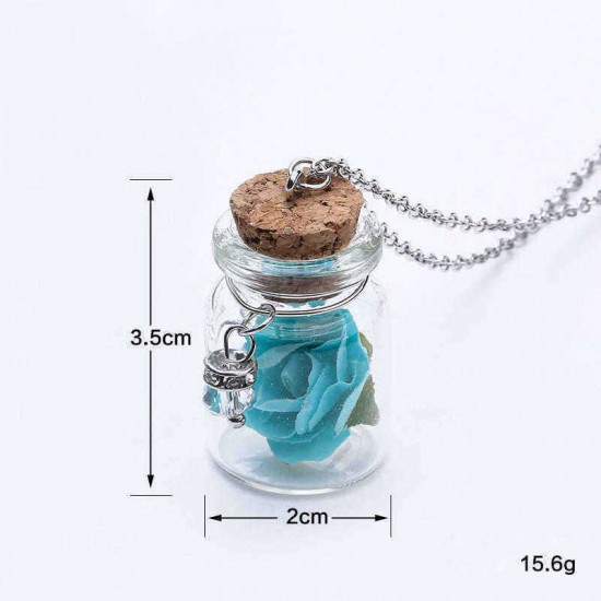 Fashion Glass Tiny Wishing Bottle Charm Necklace Luminous Flower Long Necklace for Women