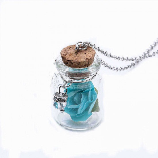 Fashion Glass Tiny Wishing Bottle Charm Necklace Luminous Flower Long Necklace for Women