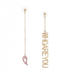 Fashion Gold Color Words Pendant Ear Drop Pink Rhinestone Heart Dangle Earrings Gift