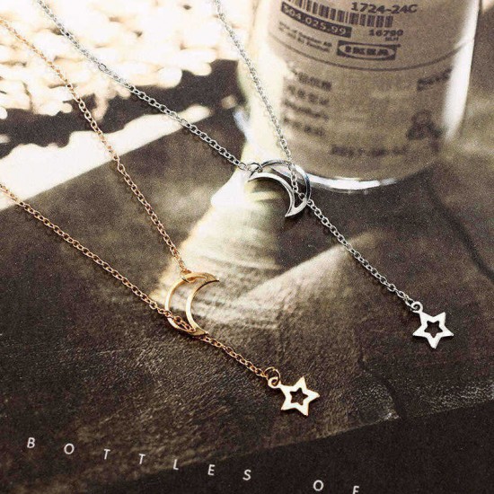 Fashion Hollow Star Moon Pendant Long Necklace Simple Minimalist Necklaces for Women