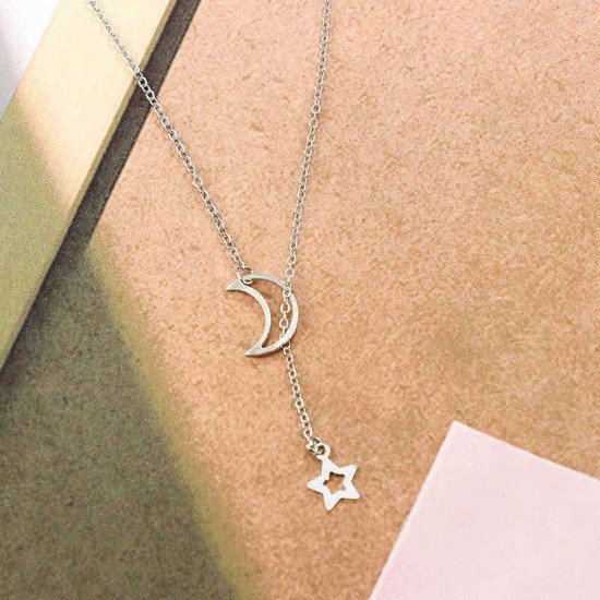 Fashion Hollow Star Moon Pendant Long Necklace Simple Minimalist Necklaces for Women