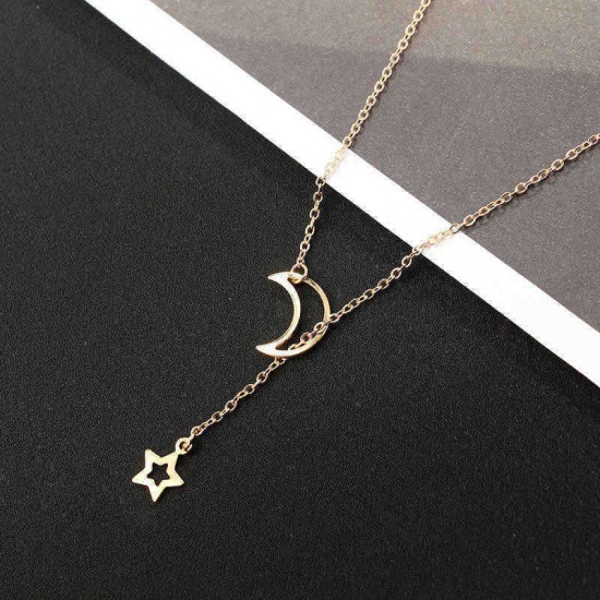 Fashion Hollow Star Moon Pendant Long Necklace Simple Minimalist Necklaces for Women