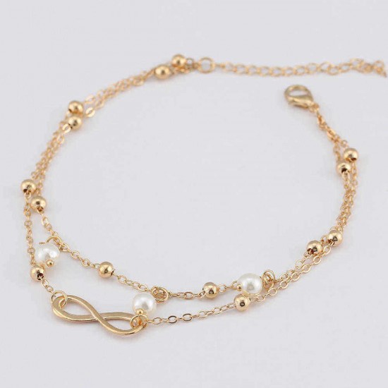 Fashion Infinity Knot Multilayer Women's Anklet Bead Pearl Ankle Bracelets Rings for Women