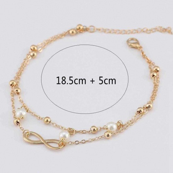 Fashion Infinity Knot Multilayer Women's Anklet Bead Pearl Ankle Bracelets Rings for Women