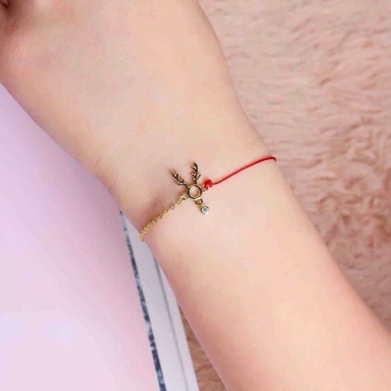 Fashion Lucky Thin Red Rope 925 Sterling Silver Bracelets Elk Deer Zirconia Womens Bracelet