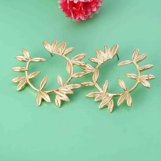 Fashion Metal Hallow Leaves Earrings Vintage Round Ear Stub Earring For Women