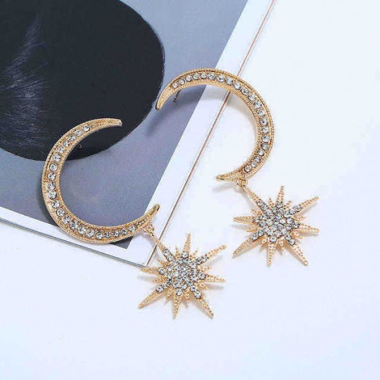 Fashion Moon Stars Six Mans Stars Full Diamond Cool Earring Set