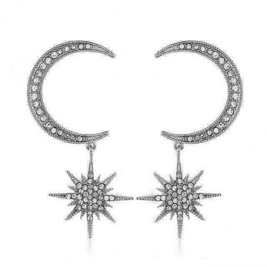 Fashion Moon Stars Six Mans Stars Full Diamond Cool Earring Set