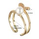 Fashion Open End Ring 18K Gold Plated Zirconia Double Layer Heart Pearl Ring for Women