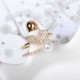 Fashion Open End Ring 18K Gold Plated Zirconia Double Layer Heart Pearl Ring for Women