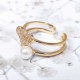 Fashion Open End Ring 18K Gold Plated Zirconia Double Layer Heart Pearl Ring for Women