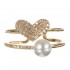 Fashion Open End Ring 18K Gold Plated Zirconia Double Layer Heart Pearl Ring for Women