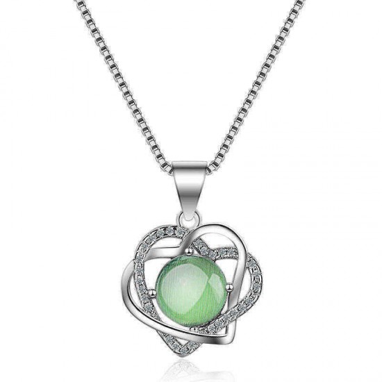 Fashion Pendant Necklace Double Hearts Crystal Round Green Grape Charm Necklaces for Women