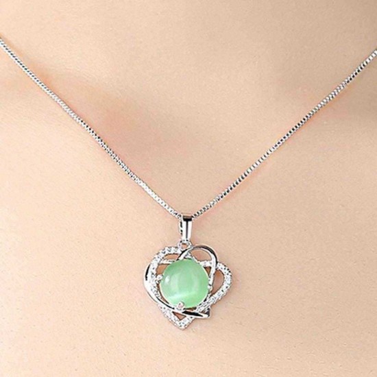 Fashion Pendant Necklace Double Hearts Crystal Round Green Grape Charm Necklaces for Women