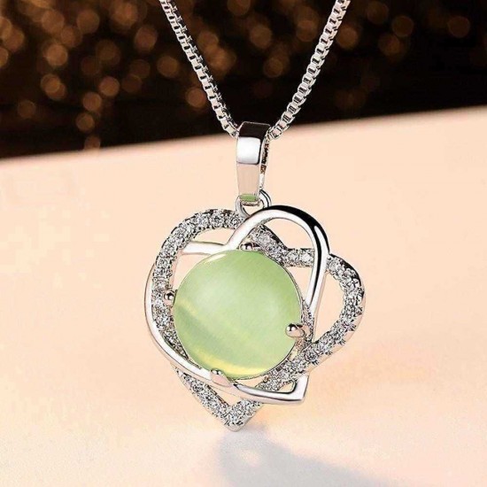 Fashion Pendant Necklace Double Hearts Crystal Round Green Grape Charm Necklaces for Women