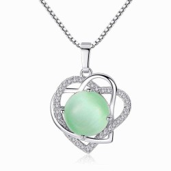 Fashion Pendant Necklace Double Hearts Crystal Round Green Grape Charm Necklaces for Women