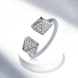 Fashion Platinum Plated Shiny Zircon Adjustable Pyramid Shape Open End Ring Jewelry for Women