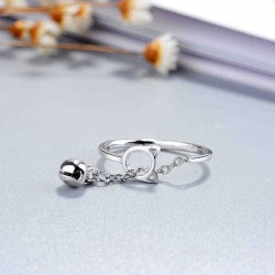 Fashion Platinum Plated Silver Ring Cat Bell Opening Adjustable Finger Rings for Women