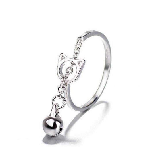 Fashion Platinum Plated Silver Ring Cat Bell Opening Adjustable Finger Rings for Women