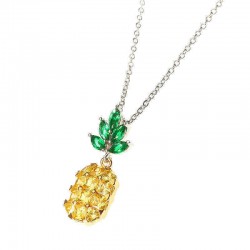 Fashion Shiny Yellow and Pink Zircon Pineapple Pendant Cute Necklace Jewelry for Women