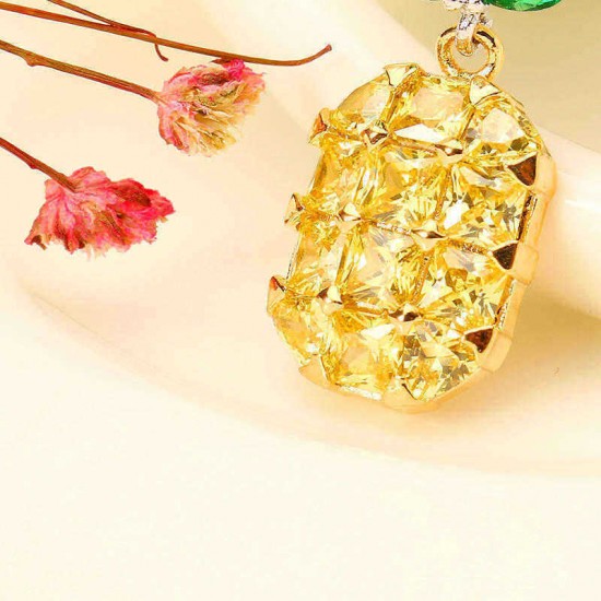 Fashion Shiny Yellow and Pink Zircon Pineapple Pendant Cute Necklace Jewelry for Women