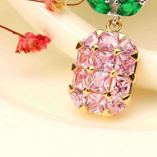 Fashion Shiny Yellow and Pink Zircon Pineapple Pendant Cute Necklace Jewelry for Women