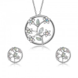 Fashion Silver Bridal Jewelry Set Tree of Life Rhinestones Flower Necklaces Stud Earrings for Wome