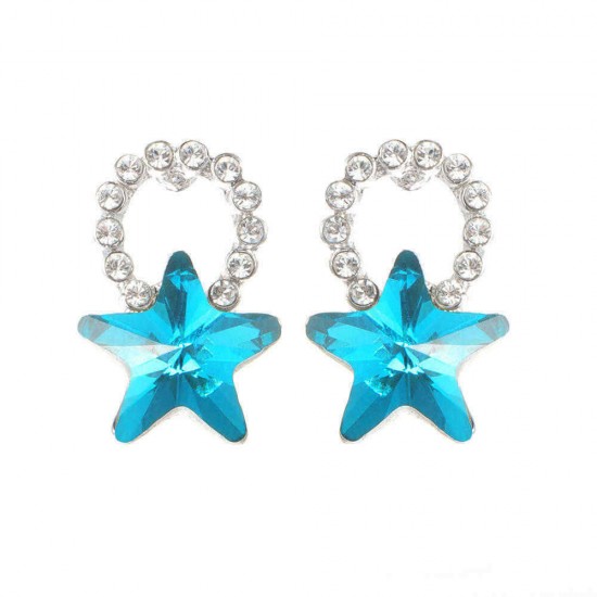 Fashion Silver Earring Blue Purple Colorful Stars Ear Stud Cute Crystal Rhinestones