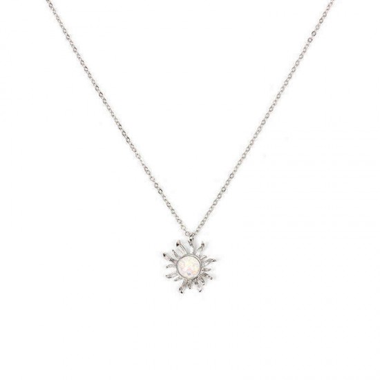 Fashion Silver Gold Sun Flower Pendant Necklace Opal Chain Statement Necklace for Women