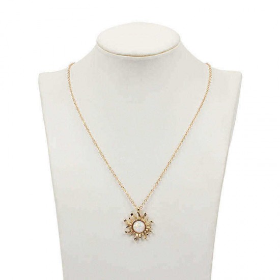 Fashion Silver Gold Sun Flower Pendant Necklace Opal Chain Statement Necklace for Women