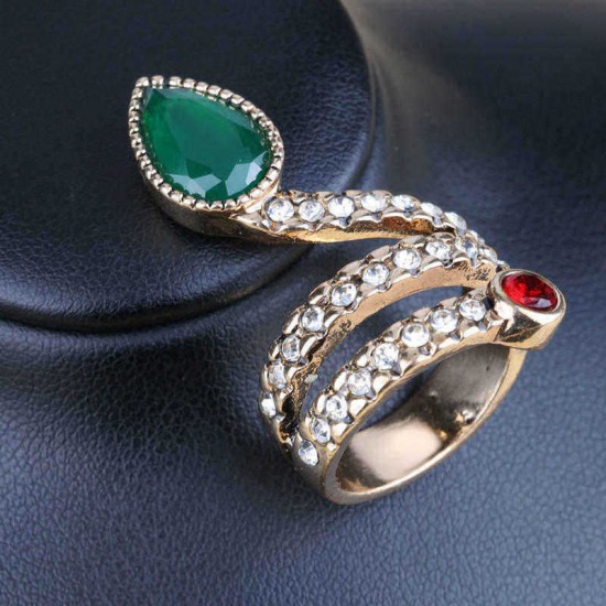 Fashion Snake Serpent Green Cubic Zirconia Crystal Ring Punk Finger Ring for Women Gir