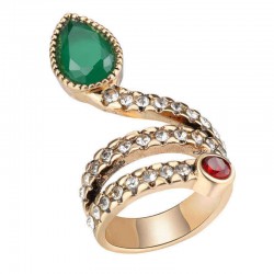 Fashion Snake Serpent Green Cubic Zirconia Crystal Ring Punk Finger Ring for Women Gir