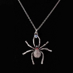 Fashion Spider Pendant Rhinestone Chain Antique Silver Necklace Women's Jewelry