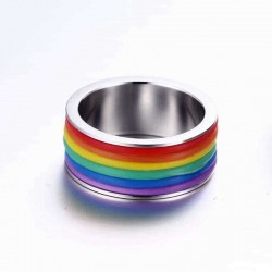 Fashion Stainless Steel Finger Ring Rainbow Silicone Ring for Women Men LGBT Band Unisex Jewelry