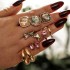 Fashion Style Pink Gemstone Earring Ring Set 4 Pair Color Grain Ear Stud 4 Pcs Rings Jewelry Set