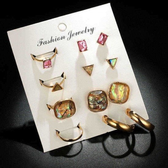 Fashion Style Pink Gemstone Earring Ring Set 4 Pair Color Grain Ear Stud 4 Pcs Rings Jewelry Set