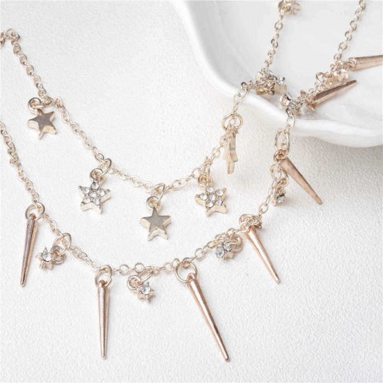 Fashion Sweet Gold Anklet Stars Tassels Two-layer Chain Barefoot Sandals Anklets for Girls Women