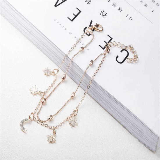 Fashion Sweet Gold Anklet Stars Tassels Two-layer Chain Barefoot Sandals Anklets for Girls Women