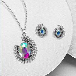 Fashion Wedding Bridal Jewelry Set Colorful Rhinestone Unique Necklaces Stud Earrings for Women