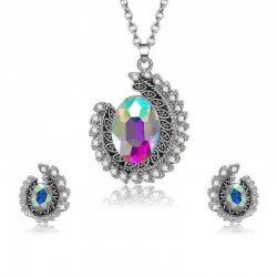 Fashion Wedding Bridal Jewelry Set Colorful Rhinestone Unique Necklaces Stud Earrings for Women