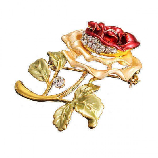 Flower Leaves Crystal Rhinestone Alloy Brooch Pin Accessories