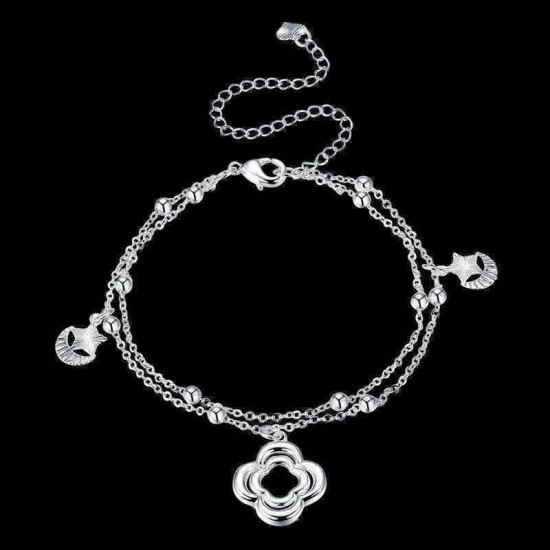 Flower Pendant Silver Plated Anklet Star and Moon Shaped Foot Chain