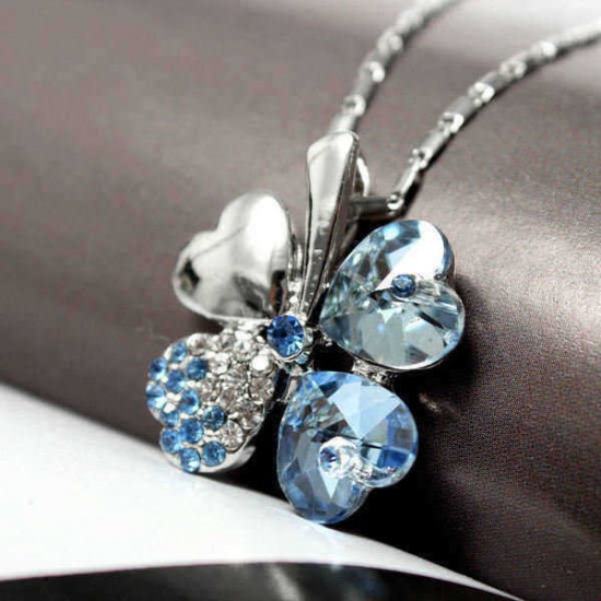 Four Leaf Clover Crystal Heart Pendant Necklace For Women