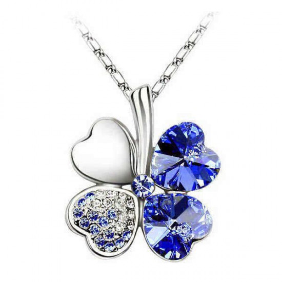 Four Leaf Clover Crystal Heart Pendant Necklace For Women