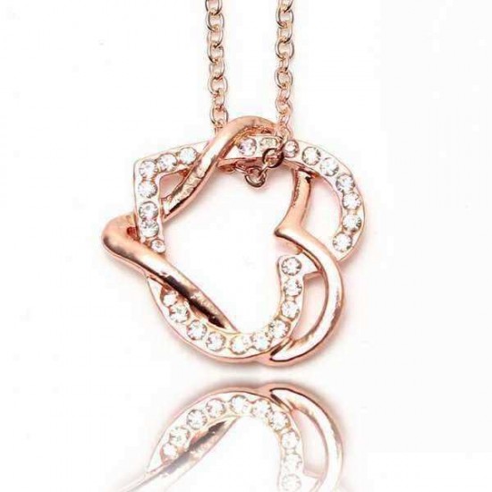 Full Crystal Twine Double Hearts Pendant Necklace For Women