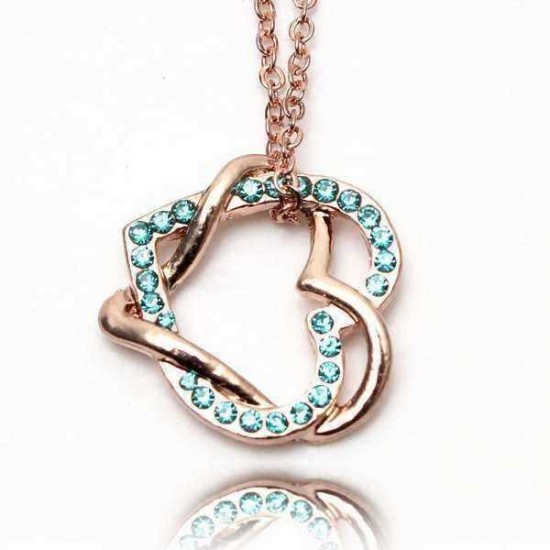 Full Crystal Twine Double Hearts Pendant Necklace For Women